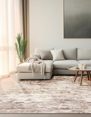 Brown 7' x 7' Oasis Square Area Rug 65% Polypropylene & 35% Polyester Contemporary Carpet for Living Rooms, Bedroom, Kitchen, Dining, Office for Sale at Rug Engine