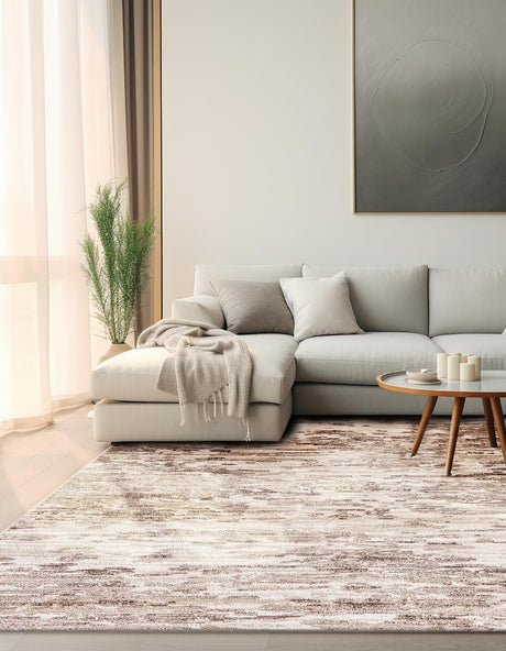 Brown 7' x 7' Oasis Square Area Rug 65% Polypropylene & 35% Polyester Contemporary Carpet for Living Rooms, Bedroom, Kitchen, Dining, Office for Sale at Rug Engine