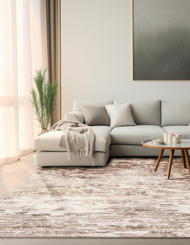Brown 7' x 7' Oasis Square Area Rug 65% Polypropylene & 35% Polyester Contemporary Carpet for Living Rooms, Bedroom, Kitchen, Dining, Office for Sale at Rug Engine