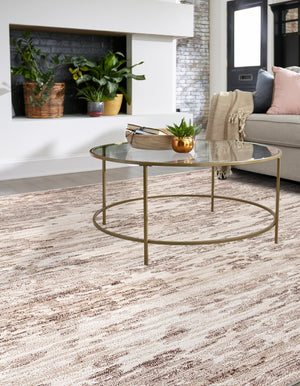Brown 7' x 7' Oasis Square Area Rug 65% Polypropylene & 35% Polyester Contemporary Carpet for Living Rooms, Bedroom, Kitchen, Dining, Office for Sale at Rug Engine