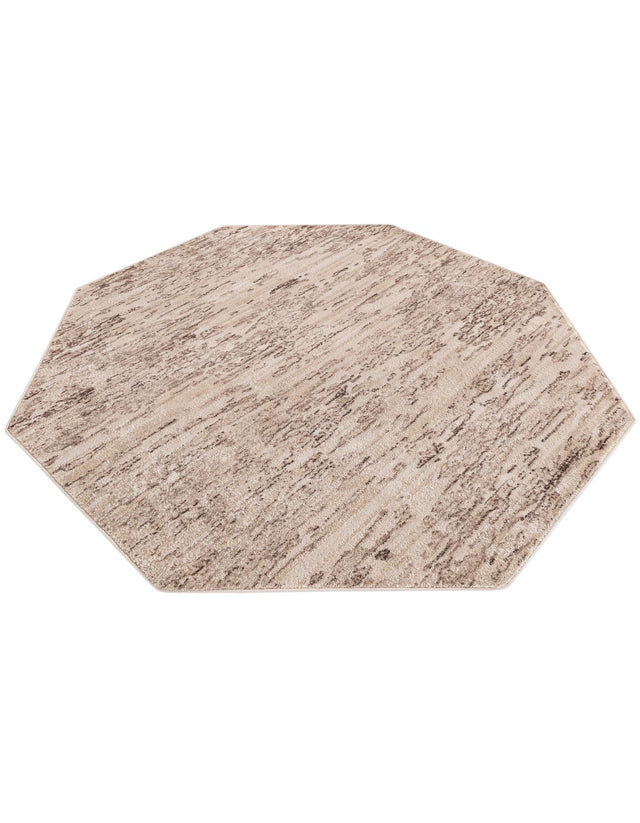 Gray 7' x 7' Oasis Octagon Area Rug 65% Polypropylene & 35% Polyester Contemporary Carpet for Living Rooms, Bedroom, Kitchen, Dining, Office for Sale at Rug Engine