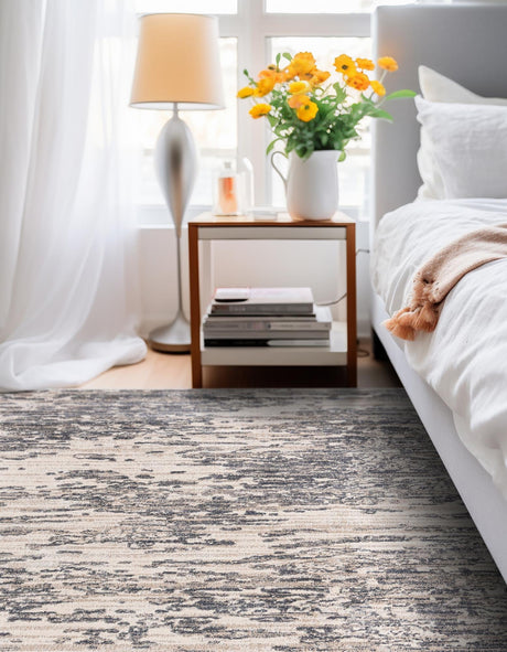 Gray 7' x 7' Oasis Square Area Rug 65% Polypropylene & 35% Polyester Contemporary Carpet for Living Rooms, Bedroom, Kitchen, Dining, Office for Sale at Rug Engine