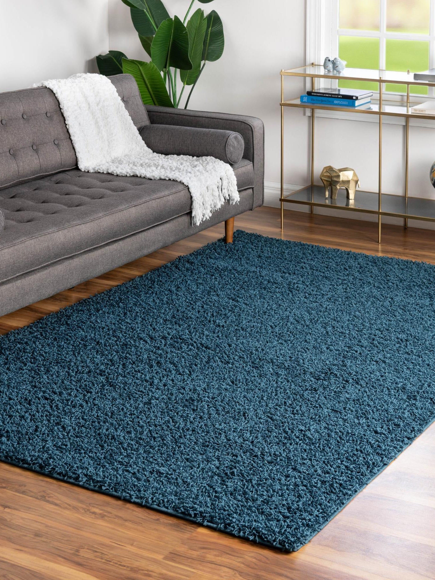 Sapphire Blue 9' x 12' Comfort Solid Shag Rectangle Area Rug Thick Soft Touch Fluffy & Plush Shaggy Pile 100% Polypropylene for Living Room, Office, Bedroom for Sale at Rug Engine