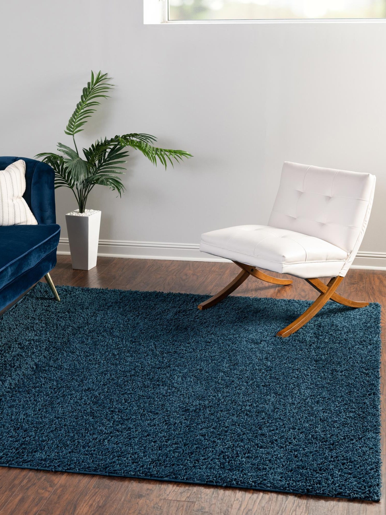 Sapphire Blue 7' x 7' Comfort Solid Shag Square Area Rug Thick Soft Touch Fluffy & Plush Shaggy Pile 100% Polypropylene for Living Room, Office, Bedroom for Sale at Rug Engine