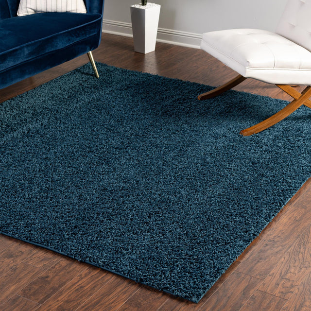 Sapphire Blue 7' x 7' Comfort Solid Shag Square Area Rug Thick Soft Touch Fluffy & Plush Shaggy Pile 100% Polypropylene for Living Room, Office, Bedroom for Sale at Rug Engine