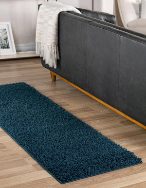 Sapphire Blue 2' 6 x 16' 5 Comfort Solid Shag Runner Area Rug Thick Soft Touch Fluffy & Plush Shaggy Pile 100% Polypropylene for Living Room, Office, Bedroom for Sale at Rug Engine