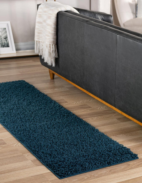 Sapphire Blue 2' 6 x 16' 5 Comfort Solid Shag Runner Area Rug Thick Soft Touch Fluffy & Plush Shaggy Pile 100% Polypropylene for Living Room, Office, Bedroom for Sale at Rug Engine
