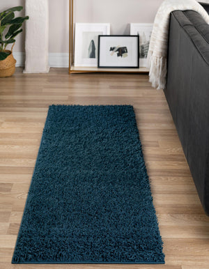 Sapphire Blue 2' 6 x 16' 5 Comfort Solid Shag Runner Area Rug Thick Soft Touch Fluffy & Plush Shaggy Pile 100% Polypropylene for Living Room, Office, Bedroom for Sale at Rug Engine