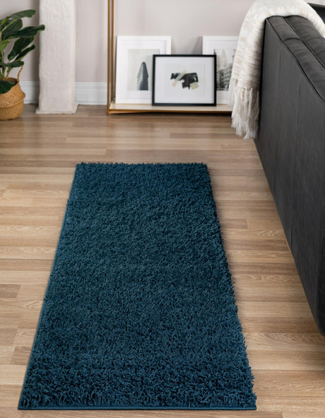 Sapphire Blue 2' 6 x 16' 5 Comfort Solid Shag Runner Area Rug Thick Soft Touch Fluffy & Plush Shaggy Pile 100% Polypropylene for Living Room, Office, Bedroom for Sale at Rug Engine