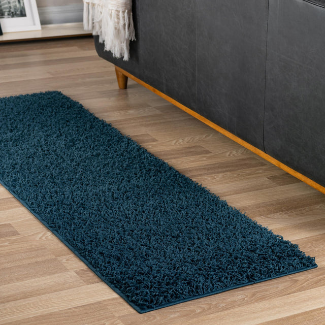Sapphire Blue 2' 6 x 16' 5 Comfort Solid Shag Runner Area Rug Thick Soft Touch Fluffy & Plush Shaggy Pile 100% Polypropylene for Living Room, Office, Bedroom for Sale at Rug Engine