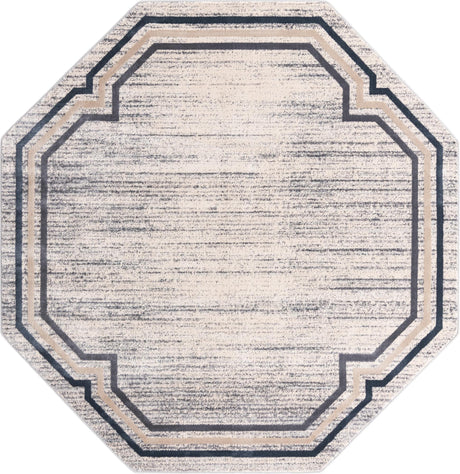 Gray 7' x 7' Oasis Octagon Area Rug 65% Polypropylene & 35% Polyester Contemporary Carpet for Living Rooms, Bedroom, Kitchen, Dining, Office for Sale at Rug Engine