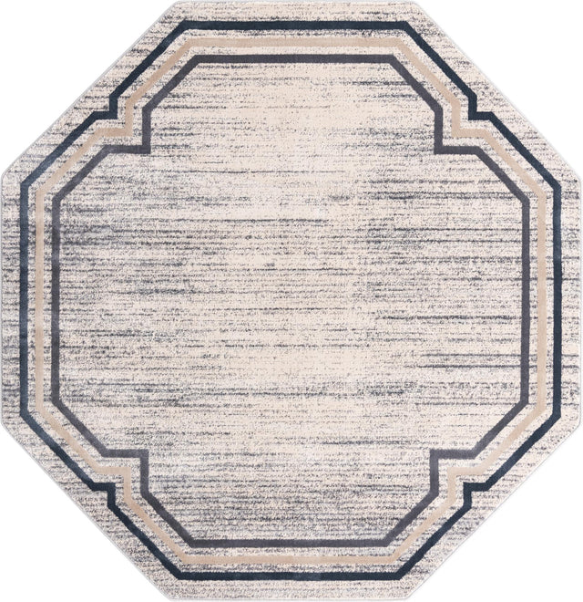 Gray 7' x 7' Oasis Octagon Area Rug 65% Polypropylene & 35% Polyester Contemporary Carpet for Living Rooms, Bedroom, Kitchen, Dining, Office for Sale at Rug Engine