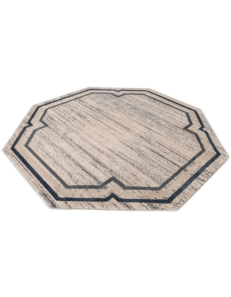 Gray 7' x 7' Oasis Octagon Area Rug 65% Polypropylene & 35% Polyester Contemporary Carpet for Living Rooms, Bedroom, Kitchen, Dining, Office for Sale at Rug Engine