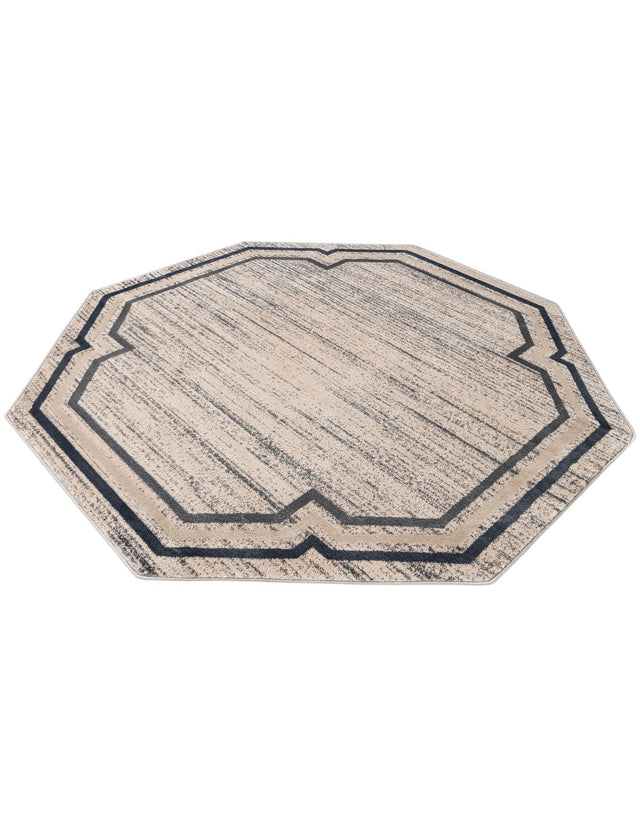 Gray 7' x 7' Oasis Octagon Area Rug 65% Polypropylene & 35% Polyester Contemporary Carpet for Living Rooms, Bedroom, Kitchen, Dining, Office for Sale at Rug Engine