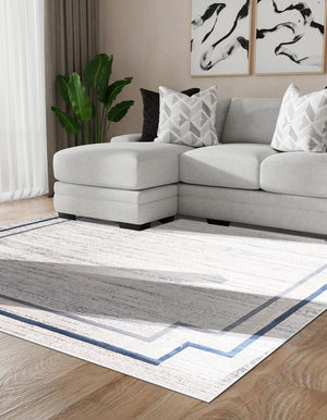 Gray 7' x 7' Oasis Square Area Rug 65% Polypropylene & 35% Polyester Contemporary Carpet for Living Rooms, Bedroom, Kitchen, Dining, Office for Sale at Rug Engine