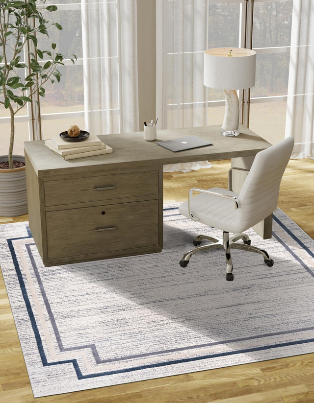 Gray 7' x 7' Oasis Square Area Rug 65% Polypropylene & 35% Polyester Contemporary Carpet for Living Rooms, Bedroom, Kitchen, Dining, Office for Sale at Rug Engine