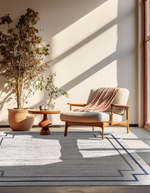 Gray 7' x 7' Oasis Square Area Rug 65% Polypropylene & 35% Polyester Contemporary Carpet for Living Rooms, Bedroom, Kitchen, Dining, Office for Sale at Rug Engine