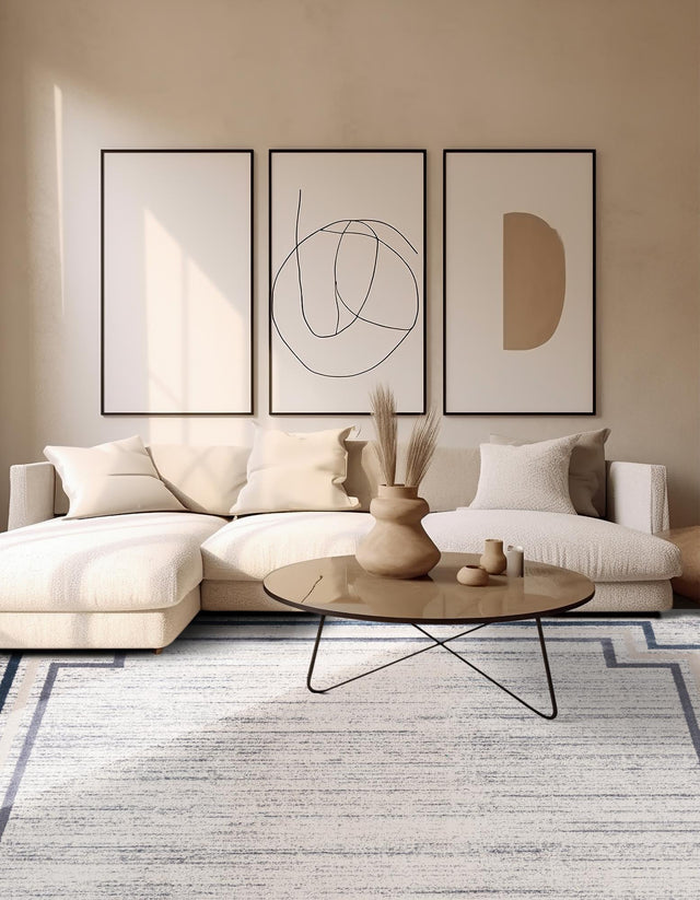 Gray 7' x 7' Oasis Square Area Rug 65% Polypropylene & 35% Polyester Contemporary Carpet for Living Rooms, Bedroom, Kitchen, Dining, Office for Sale at Rug Engine