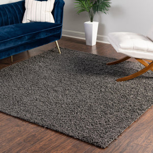 Graphite Gray 7' x 7' Comfort Solid Shag Square Area Rug Thick Soft Touch Fluffy & Plush Shaggy Pile 100% Polypropylene for Living Room, Office, Bedroom for Sale at Rug Engine
