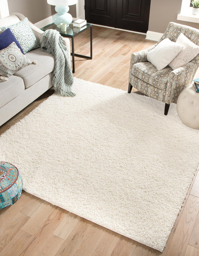 Snow White 10' x 10' Comfort Solid Shag Square Area Rug Thick Soft Touch Fluffy & Plush Shaggy Pile 100% Polypropylene for Living Room, Office, Bedroom for Sale at Rug Engine