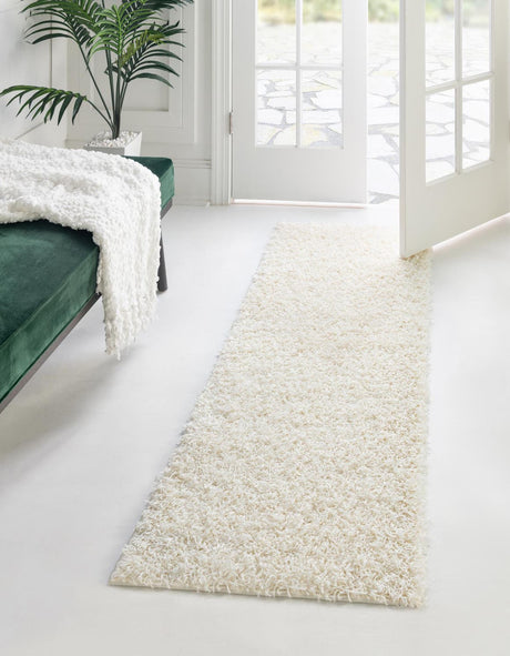 Snow White 2' 6 x 16' 5 Comfort Solid Shag Runner Area Rug Thick Soft Touch Fluffy & Plush Shaggy Pile 100% Polypropylene for Living Room, Office, Bedroom for Sale at Rug Engine