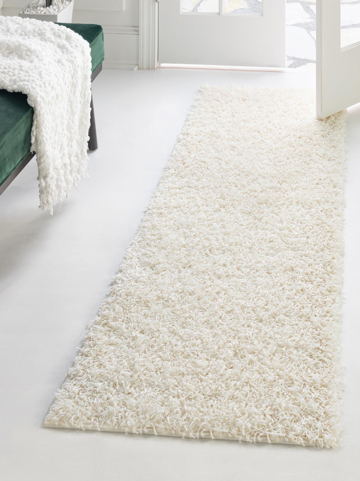 Snow White 2' 6 x 13' Comfort Solid Shag Runner Area Rug Thick Soft Touch Fluffy & Plush Shaggy Pile 100% Polypropylene for Living Room, Office, Bedroom for Sale at Rug Engine