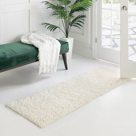 Snow White 2' 6 x 16' 5 Comfort Solid Shag Runner Area Rug Thick Soft Touch Fluffy & Plush Shaggy Pile 100% Polypropylene for Living Room, Office, Bedroom for Sale at Rug Engine