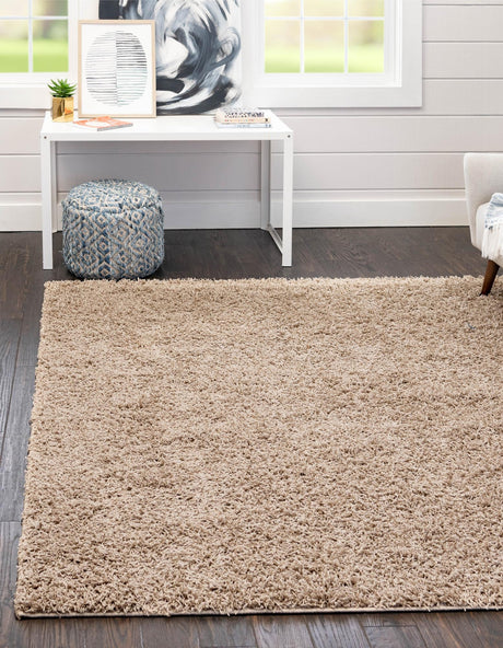 Taupe 7' x 7' Comfort Solid Shag Square Area Rug Thick Soft Touch Fluffy & Plush Shaggy Pile 100% Polypropylene for Living Room, Office, Bedroom for Sale at Rug Engine