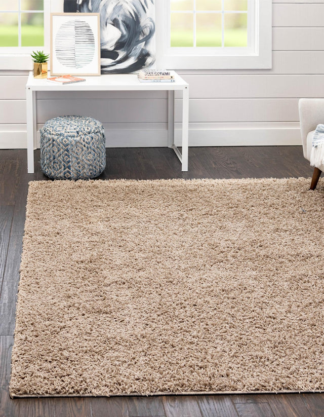 Taupe 7' x 7' Comfort Solid Shag Square Area Rug Thick Soft Touch Fluffy & Plush Shaggy Pile 100% Polypropylene for Living Room, Office, Bedroom for Sale at Rug Engine