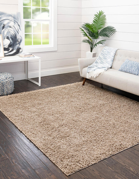 Taupe 7' x 7' Comfort Solid Shag Square Area Rug Thick Soft Touch Fluffy & Plush Shaggy Pile 100% Polypropylene for Living Room, Office, Bedroom for Sale at Rug Engine
