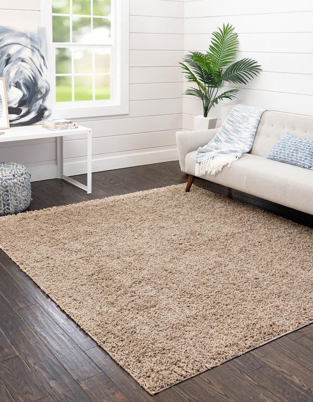 Taupe 7' x 7' Comfort Solid Shag Square Area Rug Thick Soft Touch Fluffy & Plush Shaggy Pile 100% Polypropylene for Living Room, Office, Bedroom for Sale at Rug Engine