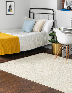 Pure Ivory 4' x 6' Comfort Solid Shag Rectangle Area Rug Thick Soft Touch Fluffy & Plush Shaggy Pile 100% Polypropylene for Living Room, Office, Bedroom for Sale at Rug Engine
