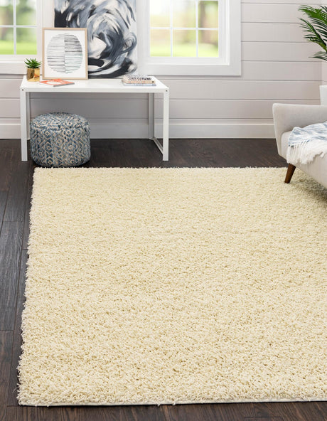Pure Ivory 7' x 7' Comfort Solid Shag Square Area Rug Thick Soft Touch Fluffy & Plush Shaggy Pile 100% Polypropylene for Living Room, Office, Bedroom for Sale at Rug Engine