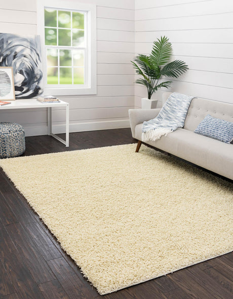 Pure Ivory 7' x 7' Comfort Solid Shag Square Area Rug Thick Soft Touch Fluffy & Plush Shaggy Pile 100% Polypropylene for Living Room, Office, Bedroom for Sale at Rug Engine