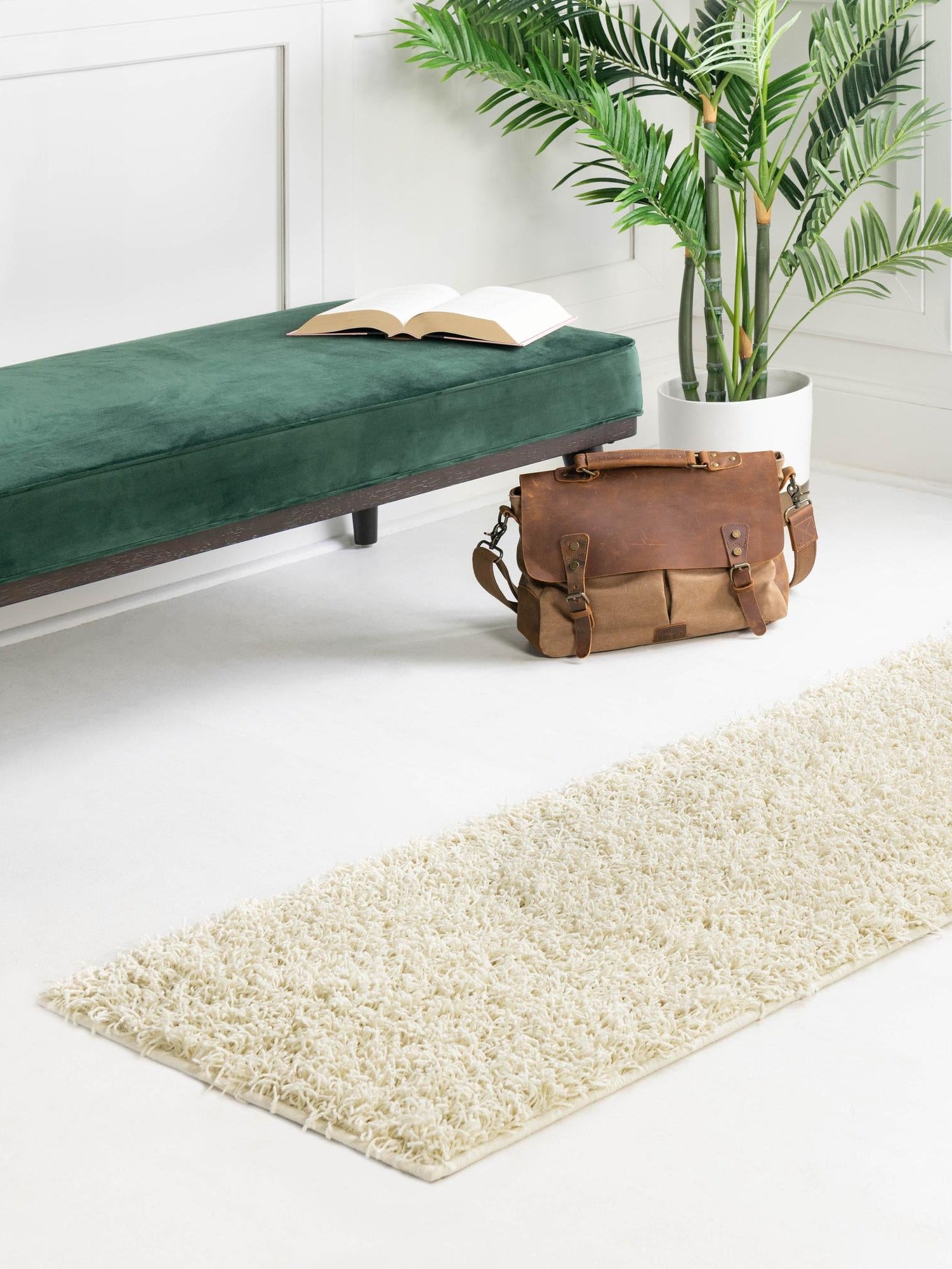 Pure Ivory 2' x 6' Comfort Solid Shag Runner Area Rug Thick Soft Touch Fluffy & Plush Shaggy Pile 100% Polypropylene for Living Room, Office, Bedroom for Sale at Rug Engine