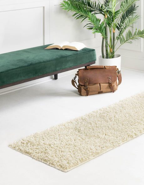 Pure Ivory 2' x 6' Comfort Solid Shag Runner Area Rug Thick Soft Touch Fluffy & Plush Shaggy Pile 100% Polypropylene for Living Room, Office, Bedroom for Sale at Rug Engine