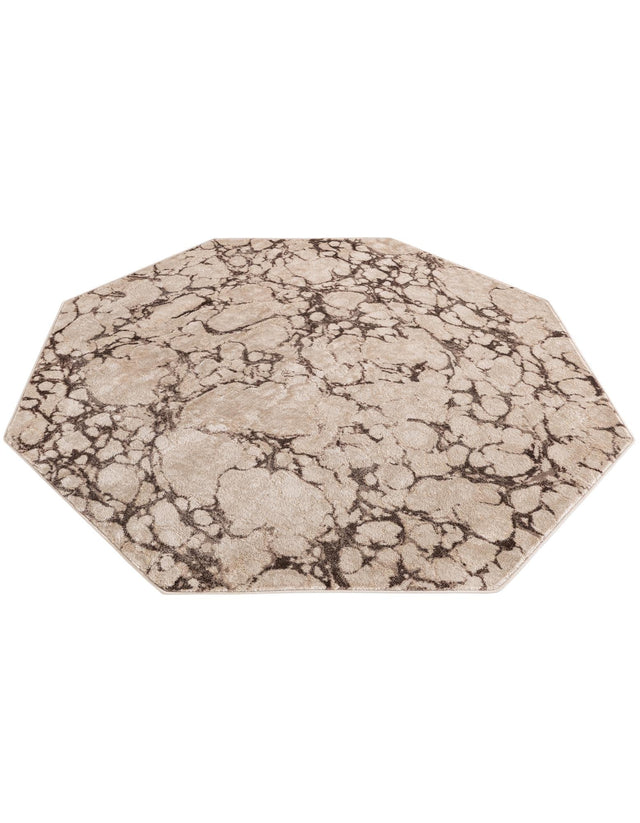 Brown 7' x 7' Oasis Octagon Area Rug 65% Polypropylene & 35% Polyester Contemporary Carpet for Living Rooms, Bedroom, Kitchen, Dining, Office for Sale at Rug Engine