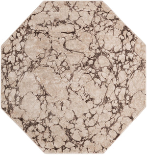 Brown 7' x 7' Oasis Octagon Area Rug 65% Polypropylene & 35% Polyester Contemporary Carpet for Living Rooms, Bedroom, Kitchen, Dining, Office for Sale at Rug Engine