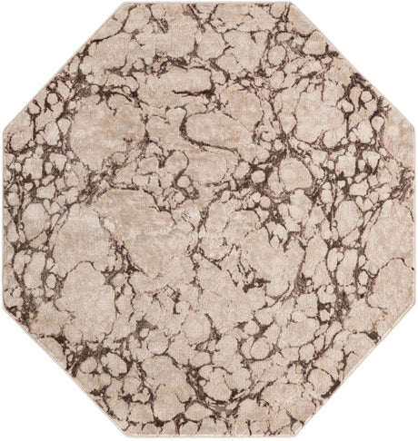 Brown 7' x 7' Oasis Octagon Area Rug 65% Polypropylene & 35% Polyester Contemporary Carpet for Living Rooms, Bedroom, Kitchen, Dining, Office for Sale at Rug Engine