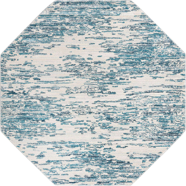 Blue 7' x 7' Oasis Octagon Area Rug 65% Polypropylene & 35% Polyester Contemporary Carpet for Living Rooms, Bedroom, Kitchen, Dining, Office for Sale at Rug Engine