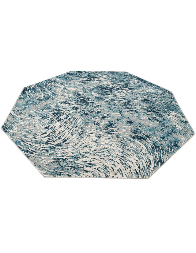 Blue 7' x 7' Oasis Octagon Area Rug 65% Polypropylene & 35% Polyester Contemporary Carpet for Living Rooms, Bedroom, Kitchen, Dining, Office for Sale at Rug Engine