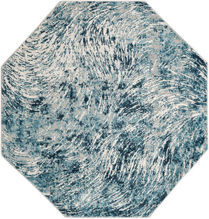Blue 7' x 7' Oasis Octagon Area Rug 65% Polypropylene & 35% Polyester Contemporary Carpet for Living Rooms, Bedroom, Kitchen, Dining, Office for Sale at Rug Engine