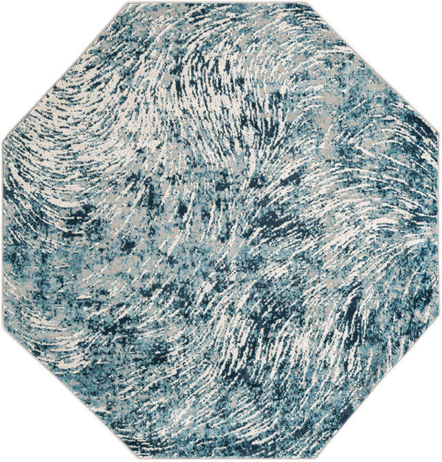 Blue 7' x 7' Oasis Octagon Area Rug 65% Polypropylene & 35% Polyester Contemporary Carpet for Living Rooms, Bedroom, Kitchen, Dining, Office for Sale at Rug Engine