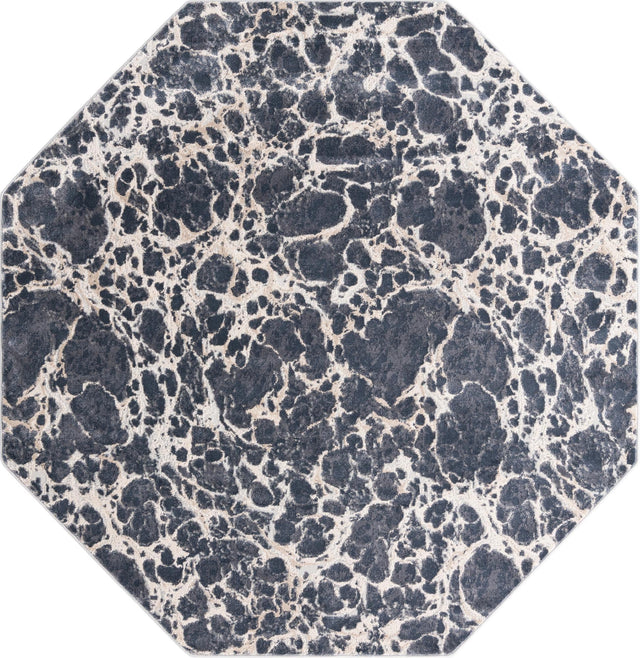 Gray 7' x 7' Oasis Octagon Area Rug 65% Polypropylene & 35% Polyester Contemporary Carpet for Living Rooms, Bedroom, Kitchen, Dining, Office for Sale at Rug Engine