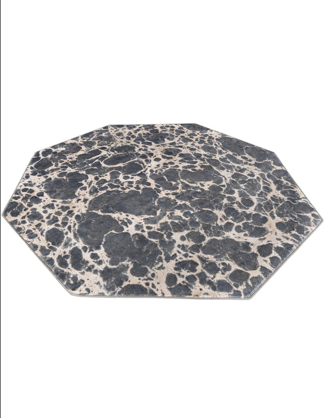 Gray 7' x 7' Oasis Octagon Area Rug 65% Polypropylene & 35% Polyester Contemporary Carpet for Living Rooms, Bedroom, Kitchen, Dining, Office for Sale at Rug Engine