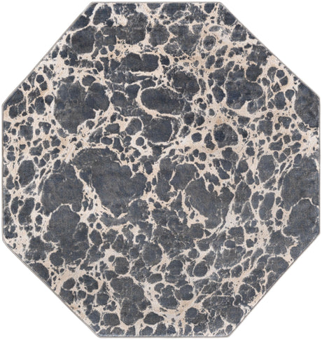 Gray 7' x 7' Oasis Octagon Area Rug 65% Polypropylene & 35% Polyester Contemporary Carpet for Living Rooms, Bedroom, Kitchen, Dining, Office for Sale at Rug Engine