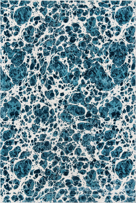 Blue 7' x 10' Oasis Rectangle Area Rug 65% Polypropylene & 35% Polyester Contemporary Carpet for Living Rooms, Bedroom, Kitchen, Dining, Office for Sale at Rug Engine