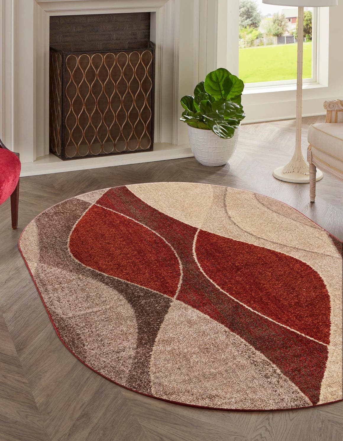 Multicolor 4' 1 x 6' 1 Autumn Oval Area Rug 100% Polypropylene Durable Jute Backing Living Dining Room Bedroom Office Modern Decor Carpet for Sale at Rug Engine