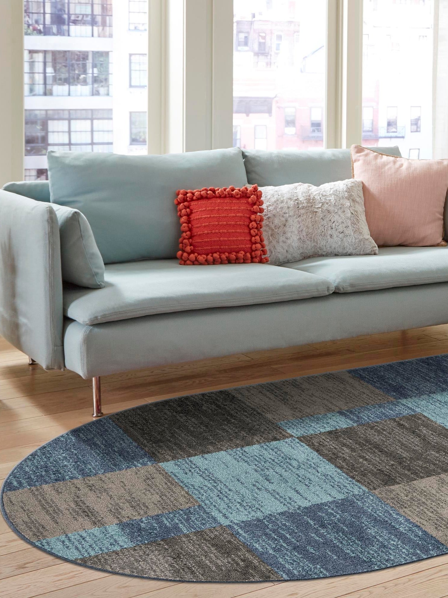 Blue Gray 5' 3 x 8' Autumn Oval Area Rug 100% Polypropylene Durable Jute Backing Living Dining Room Bedroom Office Modern Decor Carpet for Sale at Rug Engine