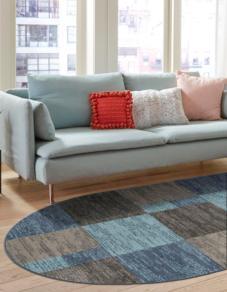 Blue Gray 4' 1 x 6' 1 Autumn Oval Area Rug 100% Polypropylene Durable Jute Backing Living Dining Room Bedroom Office Modern Decor Carpet for Sale at Rug Engine